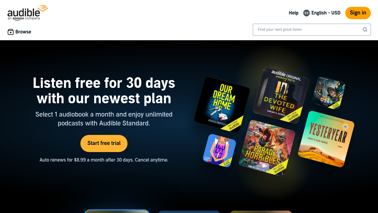 Audible, a dominant player in the audiobook market, offers a vast library of audio content.