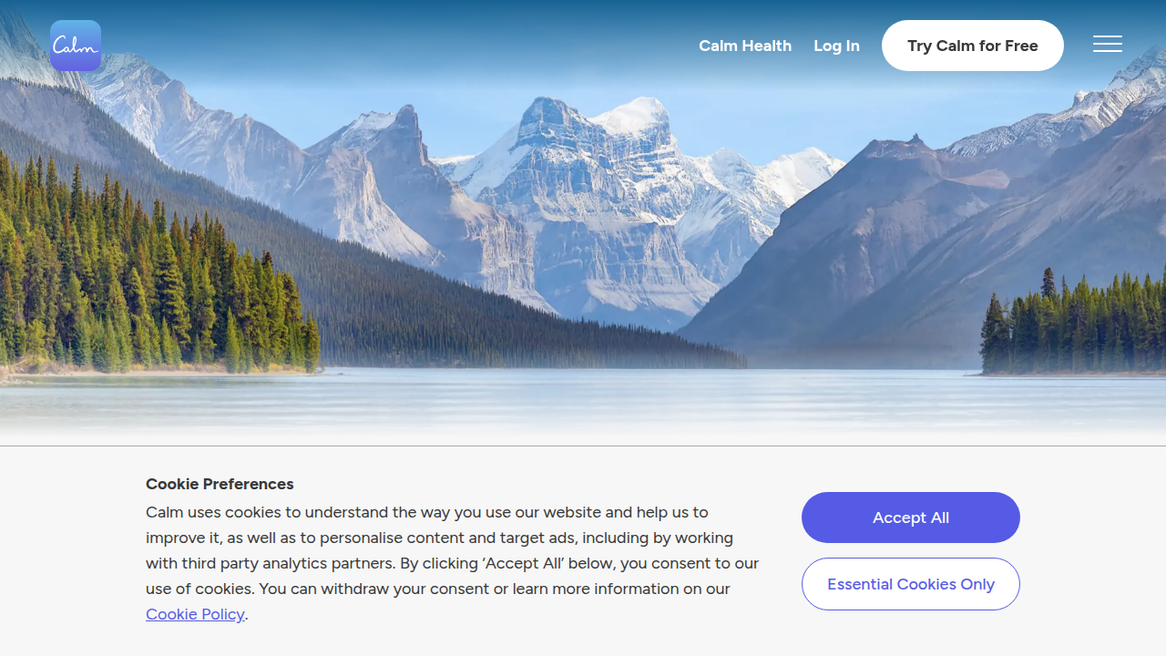 A view of the Calm app's homepage, illustrating an alternative platform for meditation and mindfulness practices.
