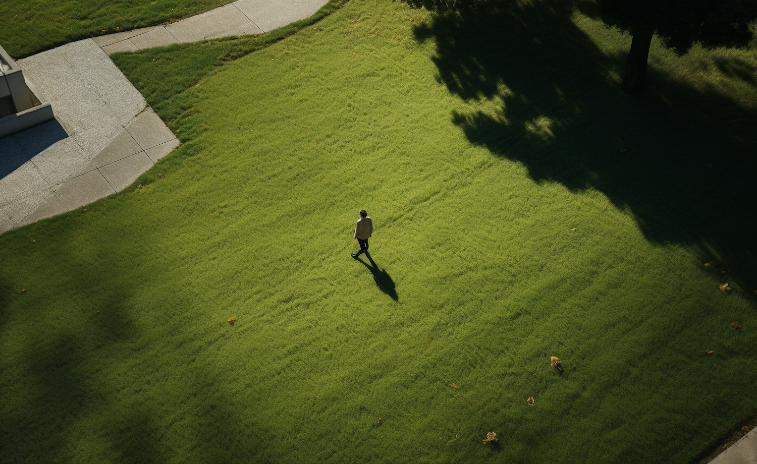 A person on a peaceful outdoor walk, observing plants and enjoying nature as a long-term focus strategy.