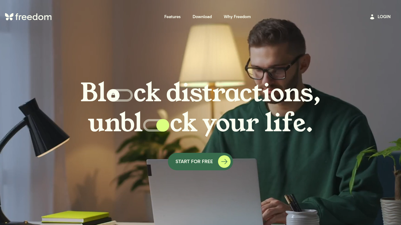 A screenshot of the Freedom app interface, demonstrating its features for blocking distracting websites and apps.