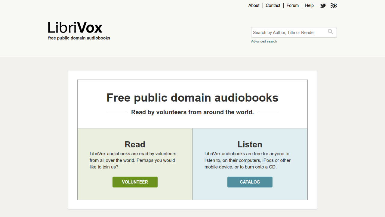 A screenshot of the LibriVox website, a source for free public domain audiobooks, promoting learning on the go.