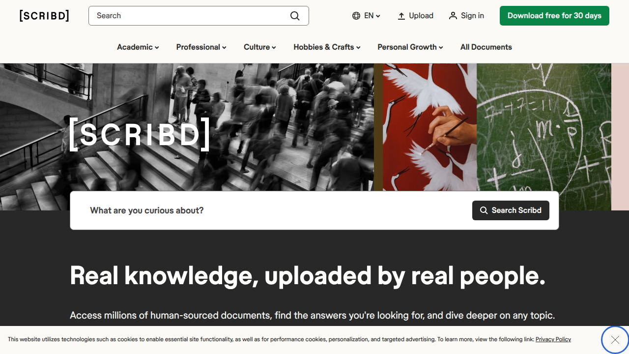 A glimpse into Scribd's extensive catalog, offering a variety of ebooks, audiobooks, and documents for its subscribers.