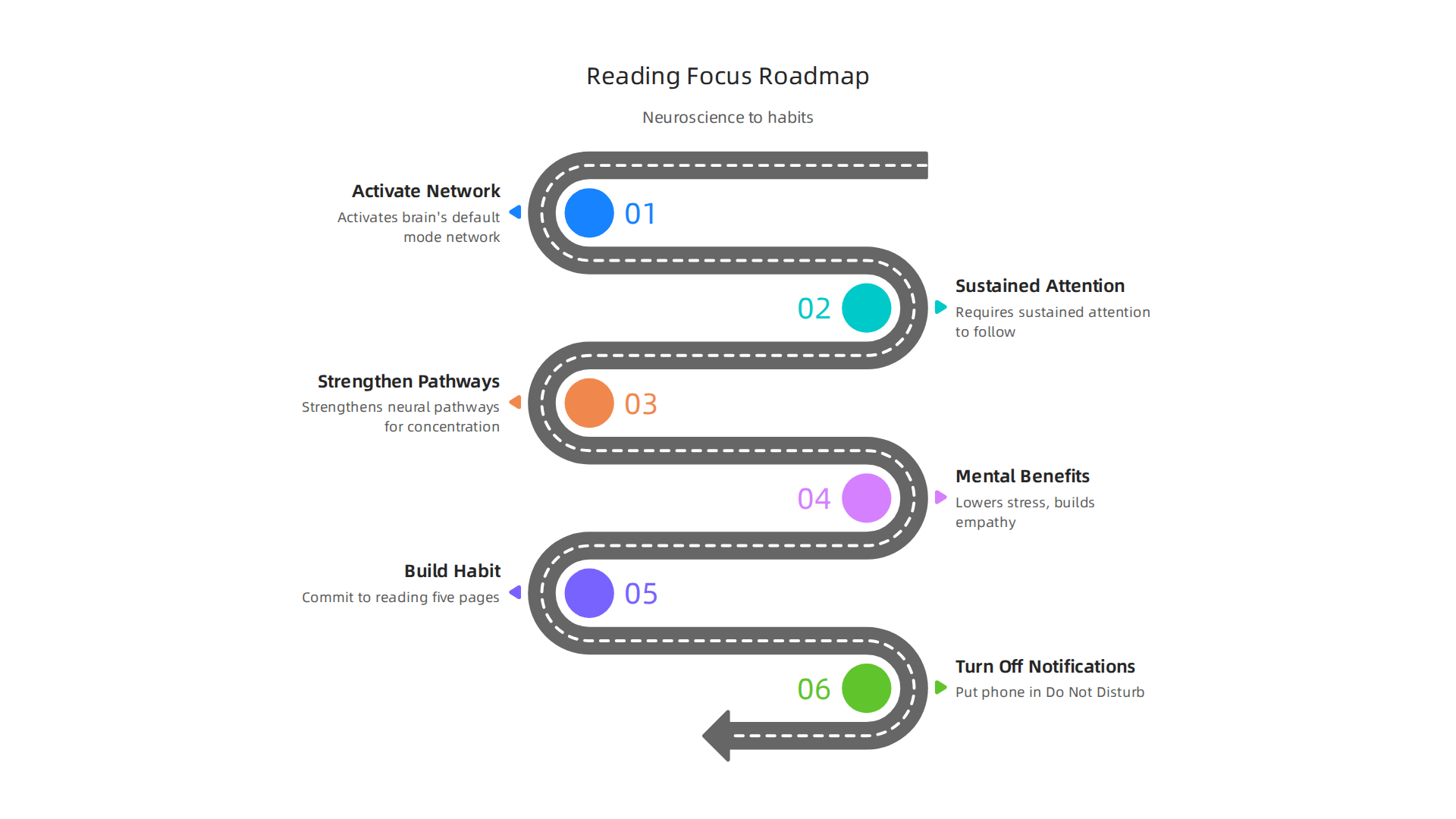 An infographic illustrating the neurological mechanisms through which reading enhances concentration and brain function.