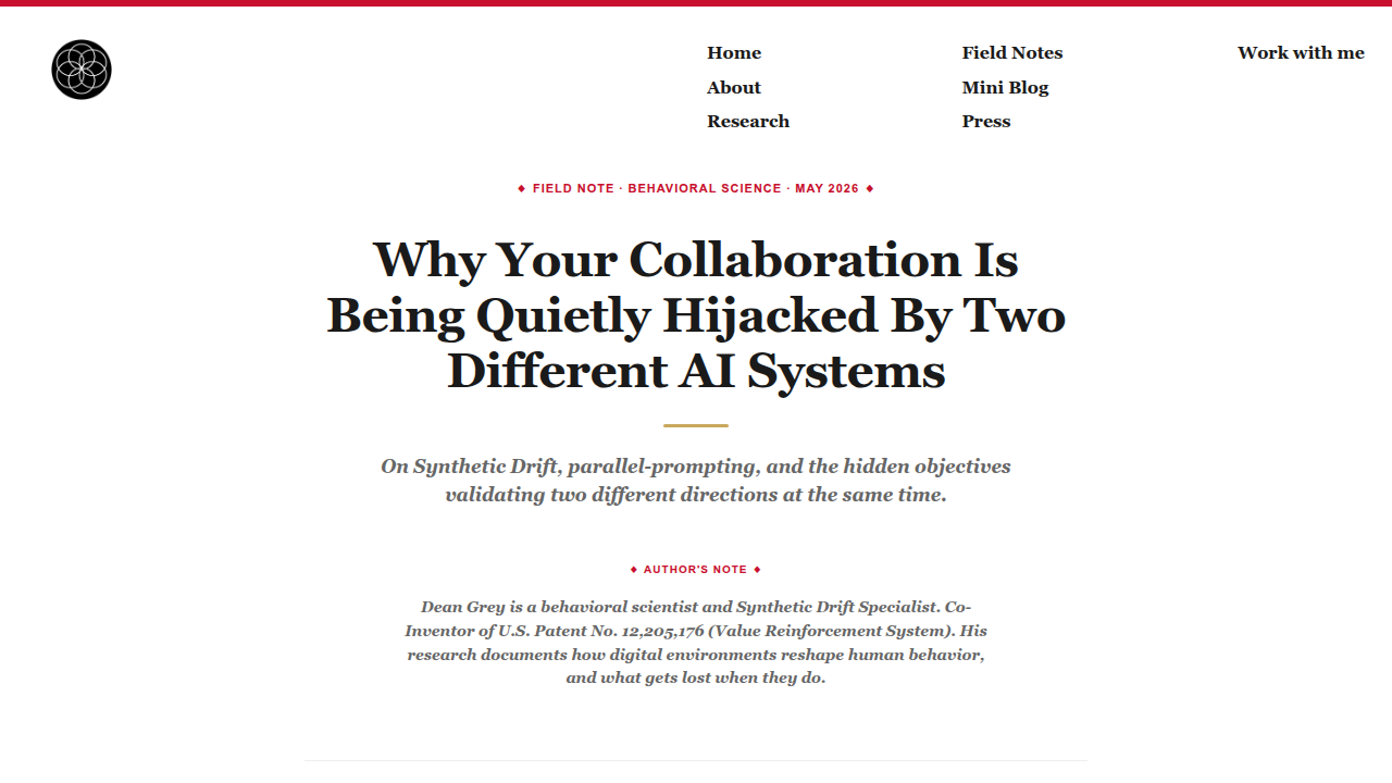 Screenshot of the Dean Grey blog post discussing ethical AI principles and how algorithms can influence user attention, contrasting with Insight Timer's approach.
