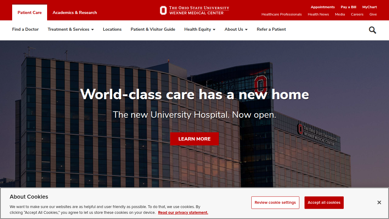 A screenshot of The Ohio State University Wexner Medical Center homepage, a reference for digital eye strain.