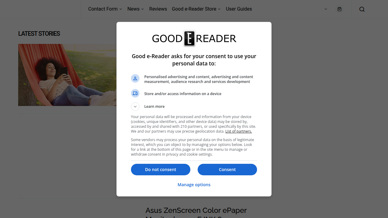 A screenshot of the Good e-Reader website, a resource for e-reader news and reviews.