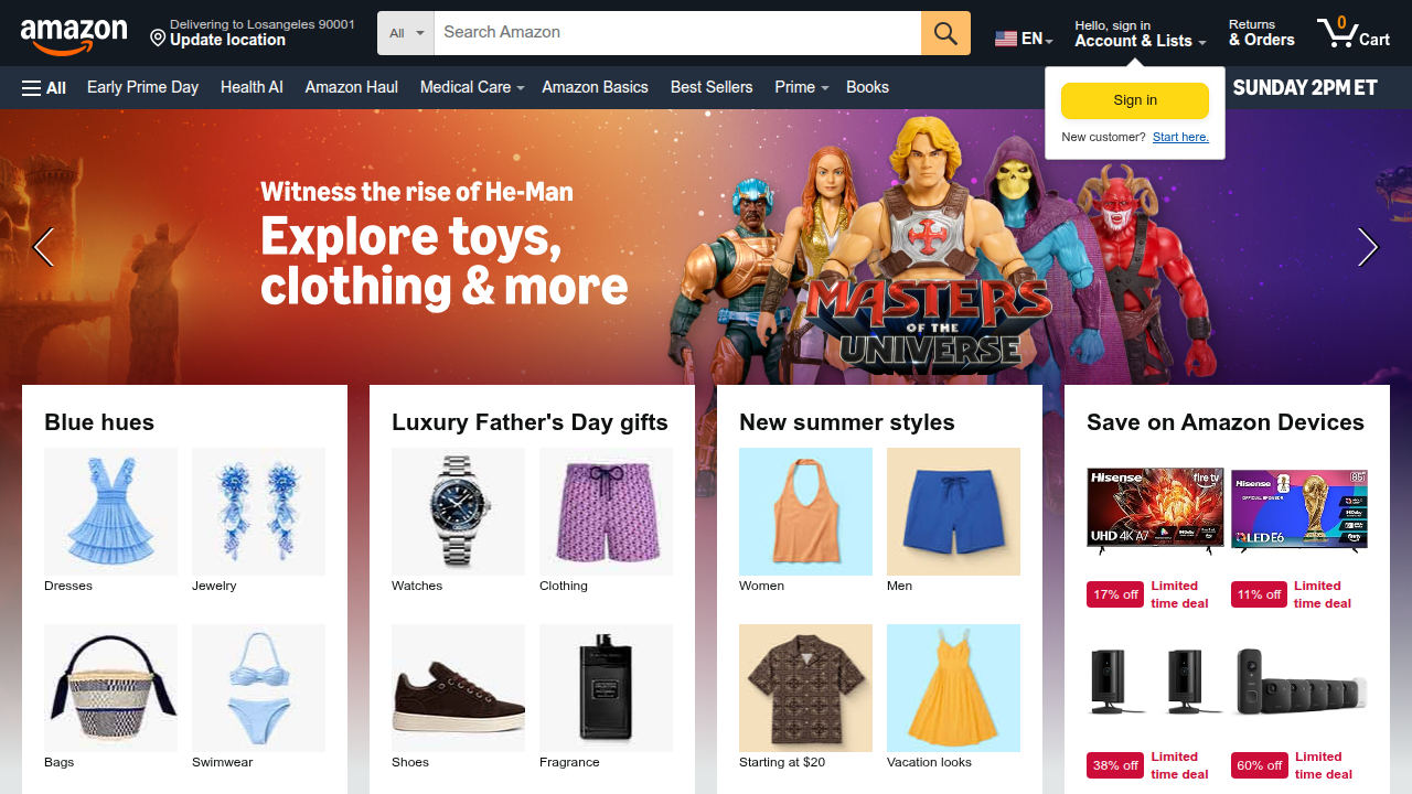 Screenshot of the Amazon homepage, representing a common platform where digital books are discovered and purchased.