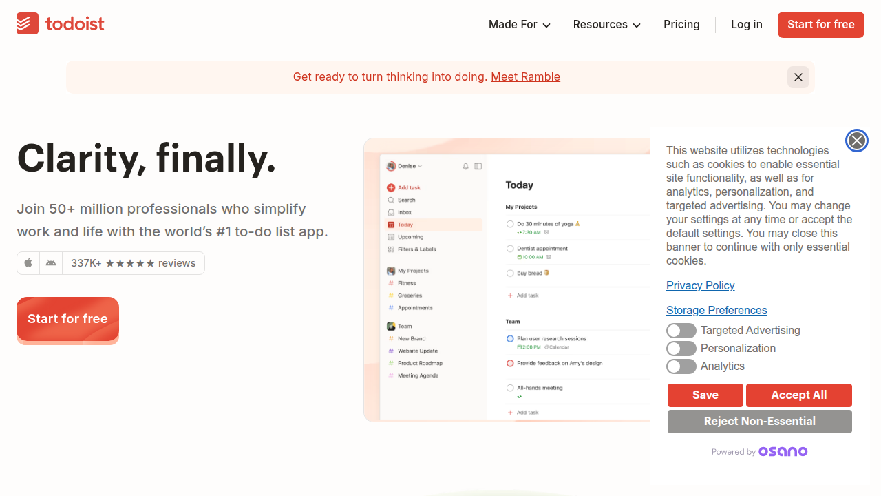 Todoist is a leading task management tool, renowned for its natural language input and clean interface.