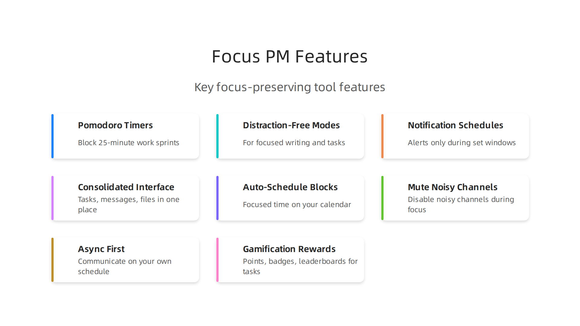 Key features of modern project management tools designed to enhance user focus and minimize digital distractions.