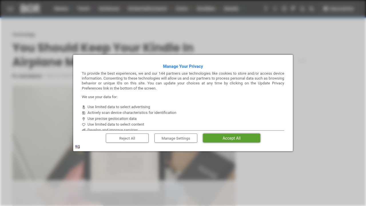 Screenshot of a BGR article discussing the practical reasons for keeping a Kindle device in airplane mode to enhance focus.