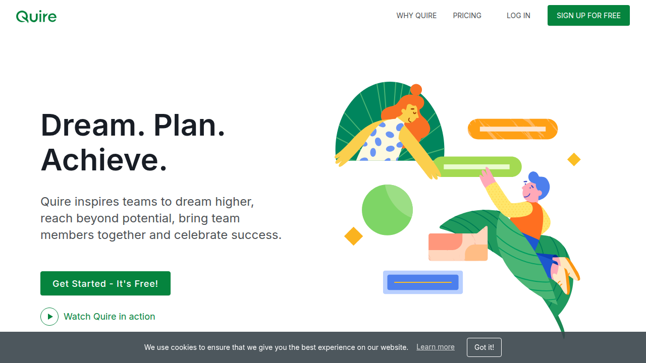 The homepage of Quire, showcasing its capabilities as a free task management and teamwork tool.