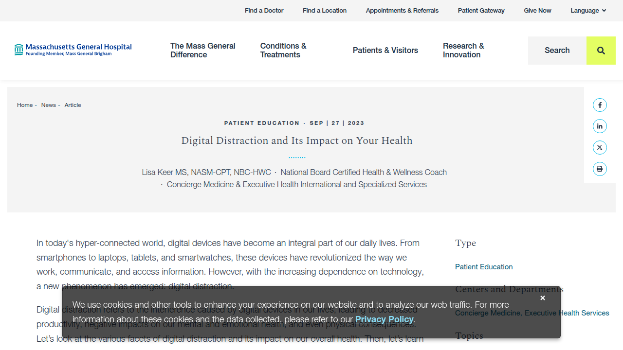 An article from Mass General on the health impacts of digital distraction.